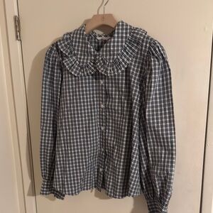 Plaid Women's Blouse with Ruffled Collar